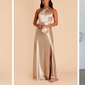 Birdy Grey Monica Dress Shiny Satin Neutral Champagne